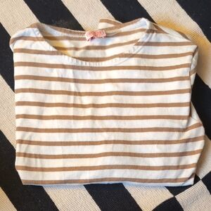 Armor Lux Long Sleeve Striped Tee in Cream and Brown